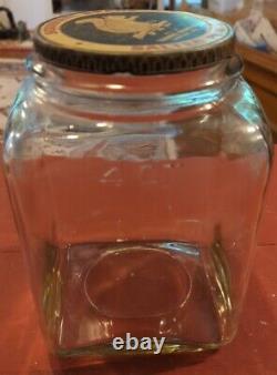 Antique SQUIRREL BRAND Peanuts Glass Store Display Jar Metal Lid 4 Qt