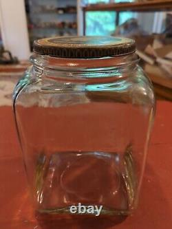 Antique SQUIRREL BRAND Peanuts Glass Store Display Jar Metal Lid 4 Qt