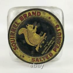 Antique SQUIRREL BRAND Peanuts Glass Store Display Jar Metal Lid Cambridge MA #2