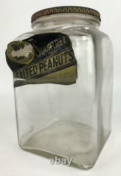 Antique SQUIRREL BRAND Peanuts Glass Store Display Jar Metal Lid Cambridge MA #3