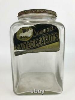Antique SQUIRREL BRAND Peanuts Glass Store Display Jar Metal Lid Cambridge MA #3