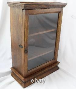 Antique Scrolling Wood & Glass Hinge Front 4-Level Wall Display Cabinet