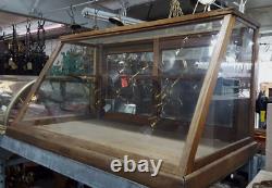 Antique Slanted Glass General Store Display Cabinet with Adjustable Shelf Brackets