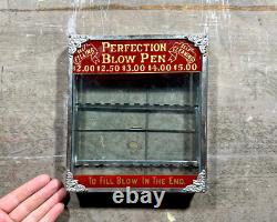 Antique Store Display Glass Case Advertising PERFECTION BLOW PENS Sign Fountain