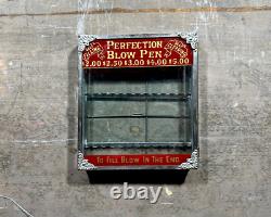 Antique Store Display Glass Case Advertising PERFECTION BLOW PENS Sign Fountain