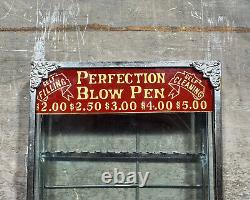 Antique Store Display Glass Case Advertising PERFECTION BLOW PENS Sign Fountain