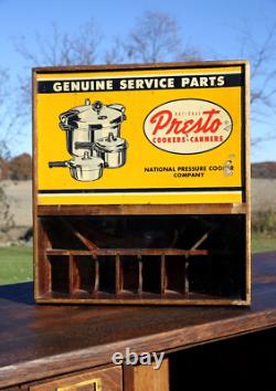 Antique Store Display Kitchen Presto Cooker Pots Pans Glass Display Cabinet VTG