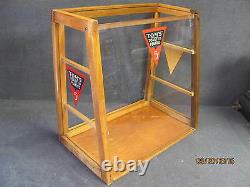 Antique Tom's Toasted Peanuts Wood Glass Store Sales Display POS