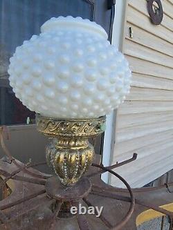 Antique Unique Tabletop Store Display WithBrass Light Fixture & Hobnail Globe