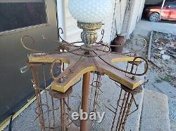 Antique Unique Tabletop Store Display WithBrass Light Fixture & Hobnail Globe