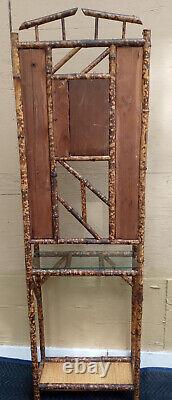 Antique Vintage Bamboo Tortoise Shell Hat Rack Stand Glass Shelf