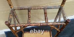 Antique Vintage Bamboo Tortoise Shell Hat Rack Stand Glass Shelf