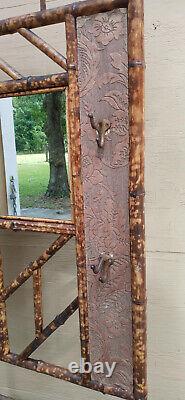 Antique Vintage Bamboo Tortoise Shell Hat Rack Stand Glass Shelf