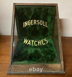 Antique Vintage Ingersoll Pocket Watches Wood Glass Store Display Case Holds 12