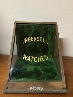 Antique Vintage Ingersoll Pocket Watches Wood Glass Store Display Case Holds 12