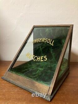 Antique Vintage Ingersoll Pocket Watches Wood Glass Store Display Case Holds 12