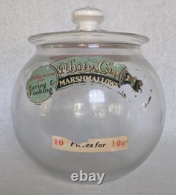 Antique White Cap Marshmallows Country Store Display Jar