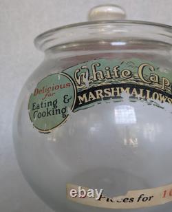 Antique White Cap Marshmallows Country Store Display Jar