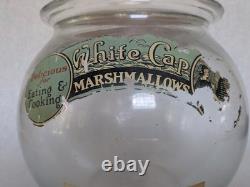Antique White Cap Marshmallows Country Store Display Jar
