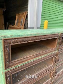 Antique country store cabinet display glass drawers with brass Vintage Shop