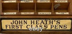 Antique drugstore counter display of John Heath's First Class Pen Nibs