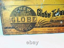 Antique vtg GLOBE Tobacco Detroit Store Display TIN Glass Lid Ginna Litho NY