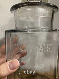 Antq KIS-ME GUM CO Candy Jar Glass Canister Store Counter Display 1900s
