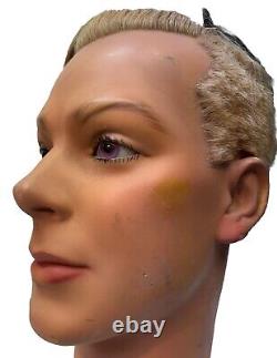 Art Deco French Mannequin Head 1920's Glass Eyes, Human Hair Store Display $695