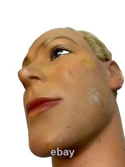 Art Deco French Mannequin Head 1920's Glass Eyes, Human Hair Store Display $695