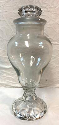 Art Glass Clear Footed Large Drug Store Lidded Candy Apothecary Display Jar