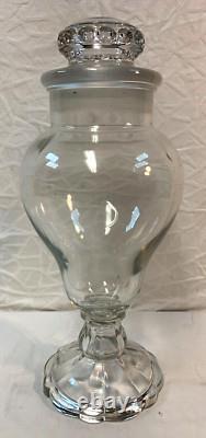 Art Glass Clear Footed Large Drug Store Lidded Candy Apothecary Display Jar