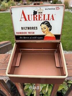 Aurella Cigar Store Humidor Display Glass And Metal Vintage Advertising Box