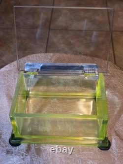Awesome Clark's Teaberry Gum Yellow Uranium Glass Display Box with Embosed