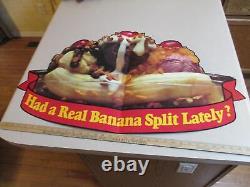 Baskin Robbins ice cream 1984 REAL BANANA SPLIT glass dish store display sign LG