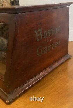 Boston Garter Store Display Cabinet Advertising Case Mahogany Wood Glass c1900s