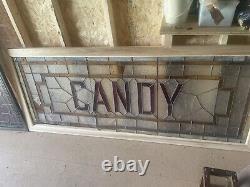 C. 1880 Antique Candy / General Store Stained Glass Window Sign Display large