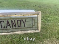 C. 1880 Antique Candy / General Store Stained Glass Window Sign Display large