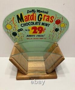 Candy Advertising Sign Glass Mardi Gras Candy Gum Store Display