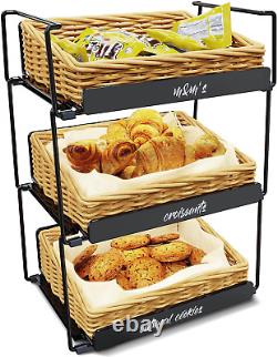 DS THE DISPLAY STORE 3 Tier Countertop Willow Basket Stand, Chalk Label & Retail