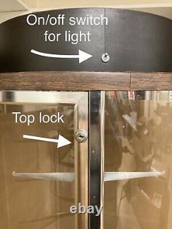 Display Cabinet Lighted Round Glass Shelves Acrylic Store Fixture Lock Key