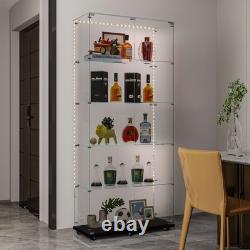 Display cabinet with LED light strips, door lock, and casters