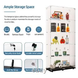 Display cabinet with LED light strips, door lock, and casters