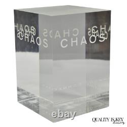 Donna Karan Chaos Heavy Acrylic Lucite Cube Perfume Retail Pedestal Display