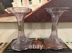 Drugstore Shelf Risers Amethyst Purple Glass 8.25 Set Pair Antique Art Deco Eu