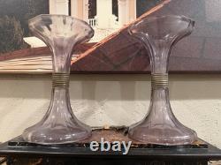 Drugstore Shelf Risers Amethyst Purple Glass 8.25 Set Pair Antique Art Deco Eu