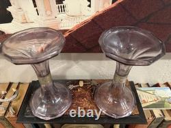 Drugstore Shelf Risers Amethyst Purple Glass 8.25 Set Pair Antique Art Deco Eu