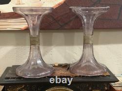 Drugstore Shelf Risers Amethyst Purple Glass 8.25 Set Pair Antique Art Deco Eu