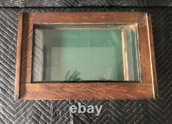 Early 1900s Antique Oak Slant Front Display Case Glass Shelf and Sliding Doors