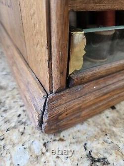 Early A. H. Rice & Co spool cabinet 4 drawer Wood Oak & Glass 19'W x 12H x 18D