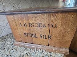 Early A. H. Rice & Co spool cabinet 4 drawer Wood Oak & Glass 19'W x 12H x 18D